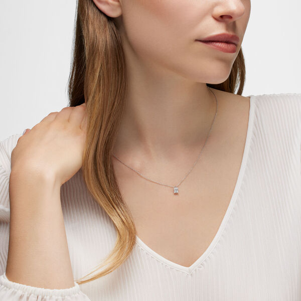 White Gold and Diamond Rectangular Cluster Pendant Necklace, Small